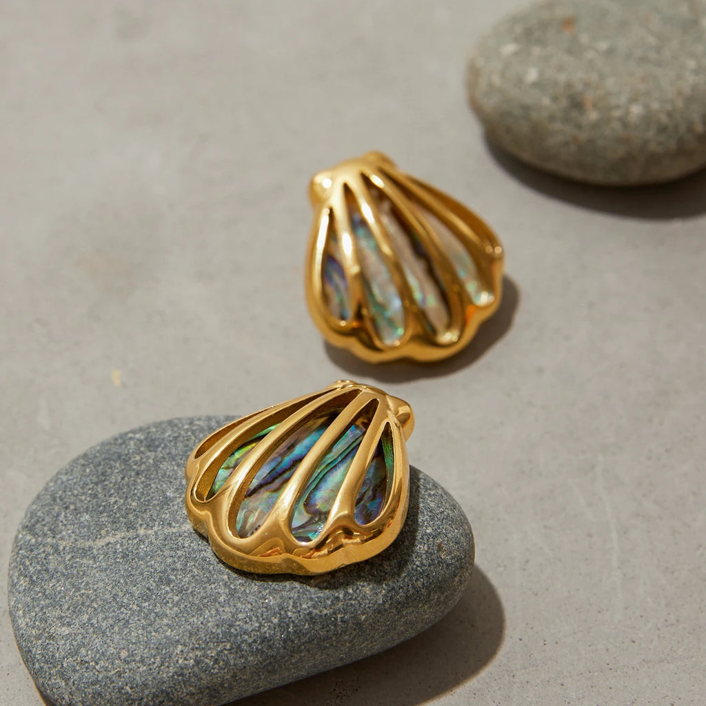 Shell Hoop Earrings — Stainless Steel · PS076