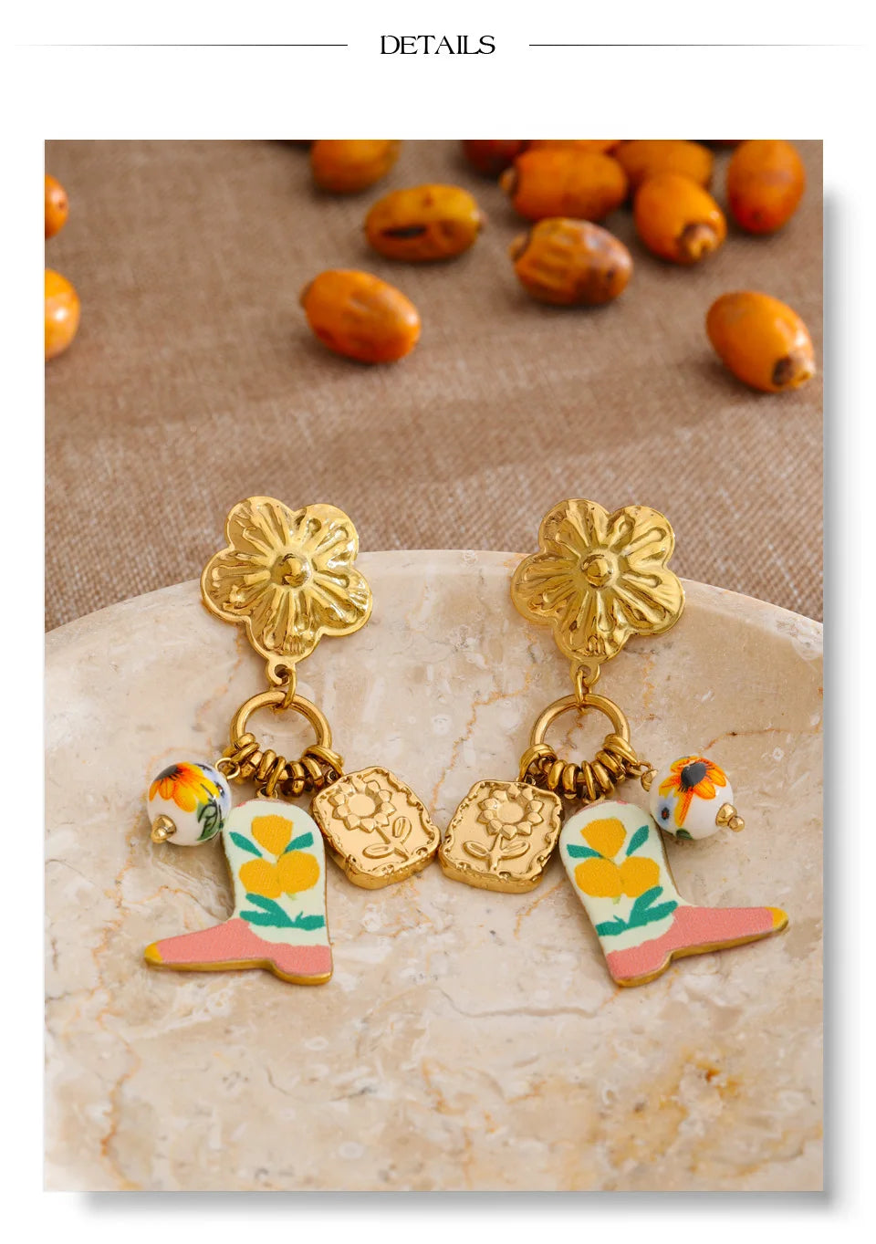 Flower Earrings — Gold-Plated Stainless Steel · PS1090