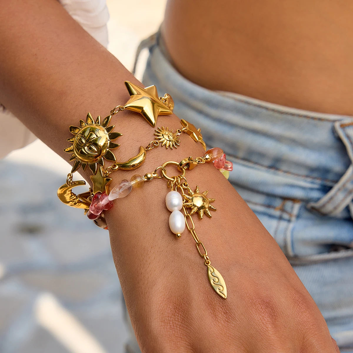 Starfish Pearl Charm Bracelet — Stainless Steel · PS026