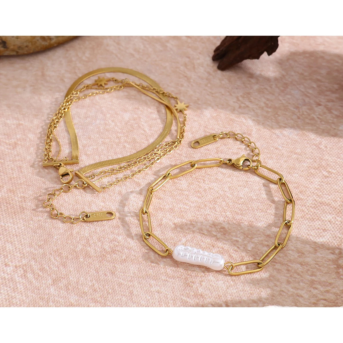 Layered Bracelet Irregular Baroque Pearl — 316L Stainless Steel · PS396