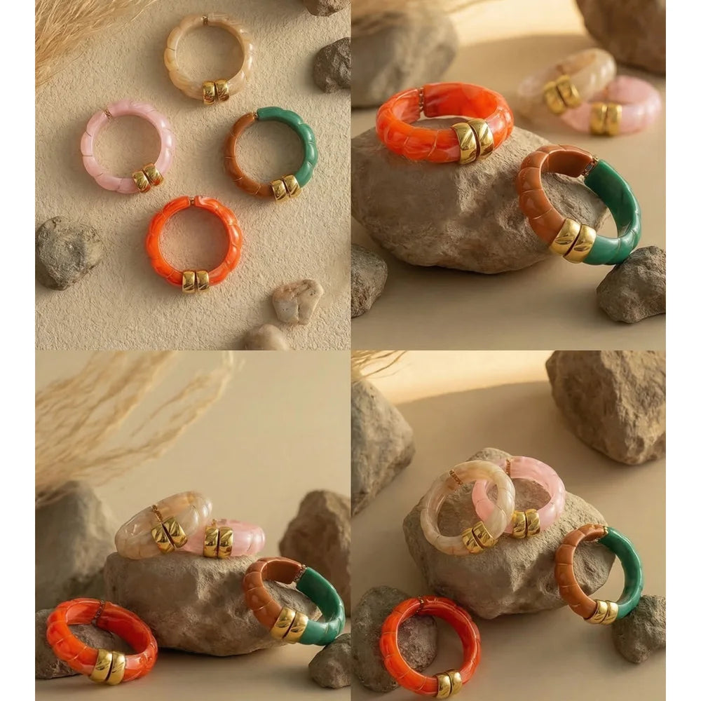 Resin Acrylic Geometric Bracelet — Gold-Plated Stainless Steel with Resin and Acrylic · PS1662
