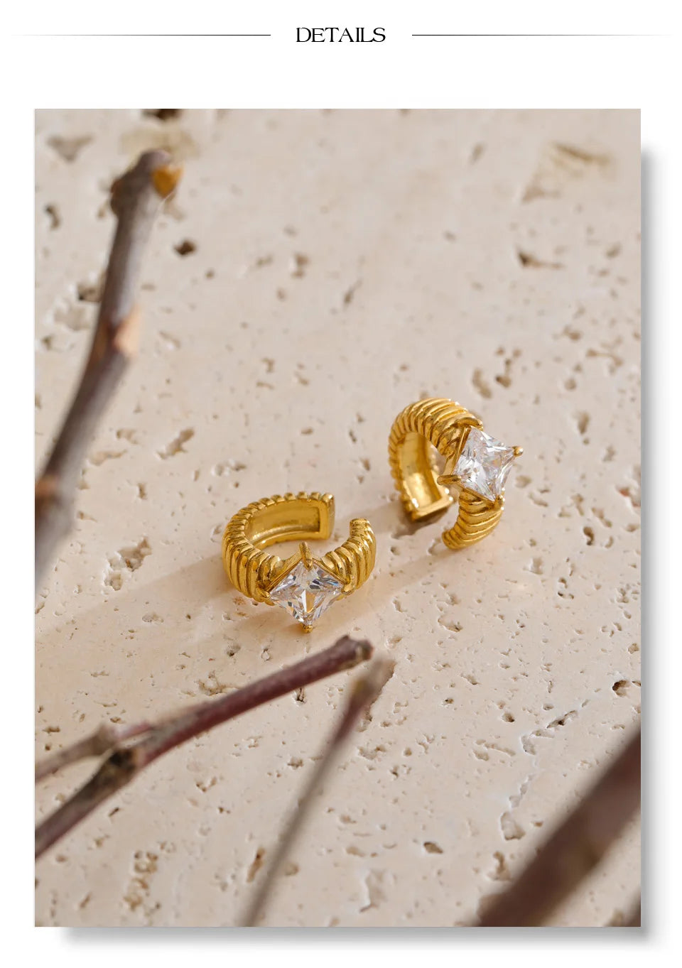 Cubic Zirconia Geometric Earrings — Gold-Plated Stainless Steel with Cubic Zirconia · PS1505