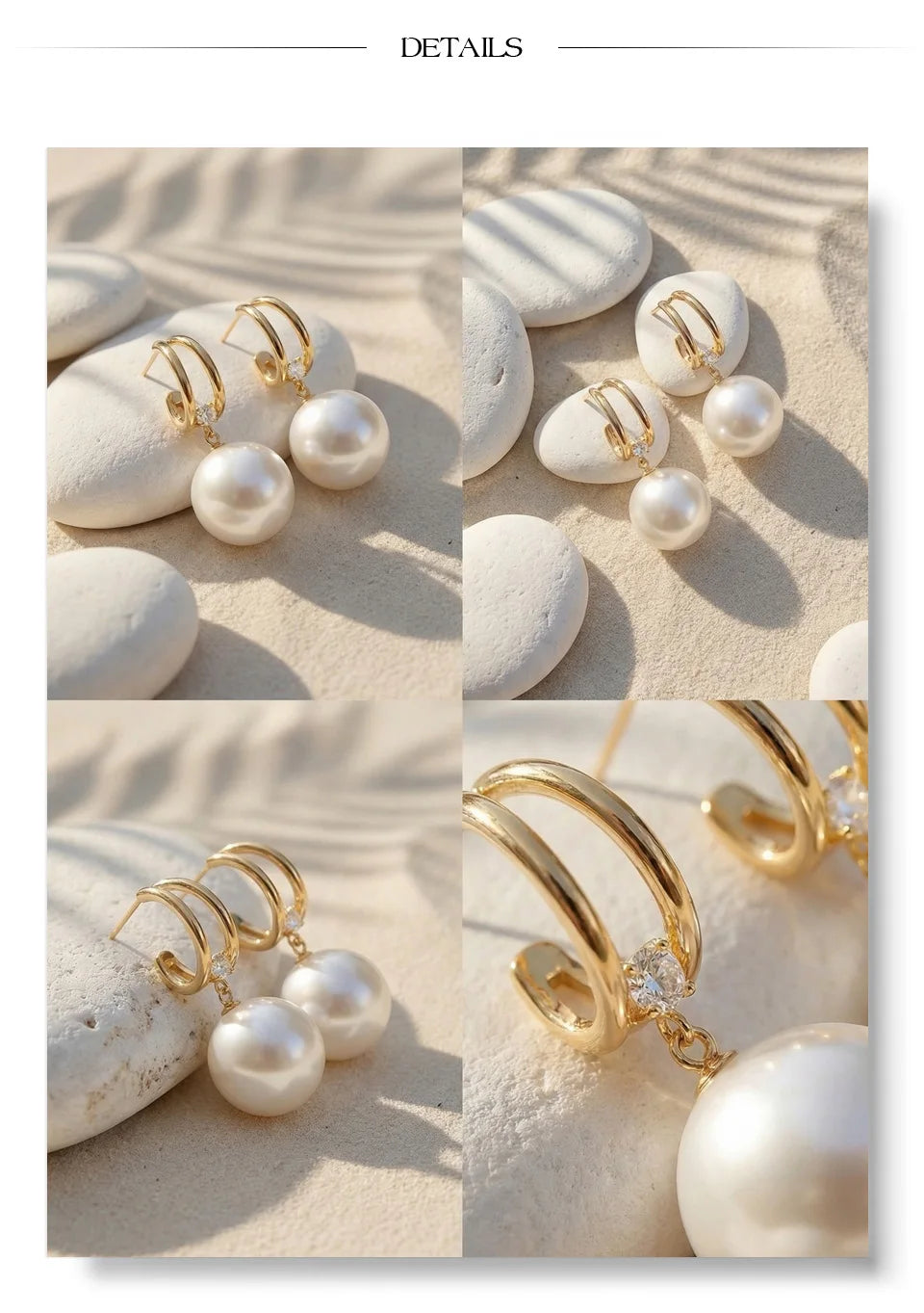 Pearl beaded geometric earrings in gold-plated stainless steel with pearl.