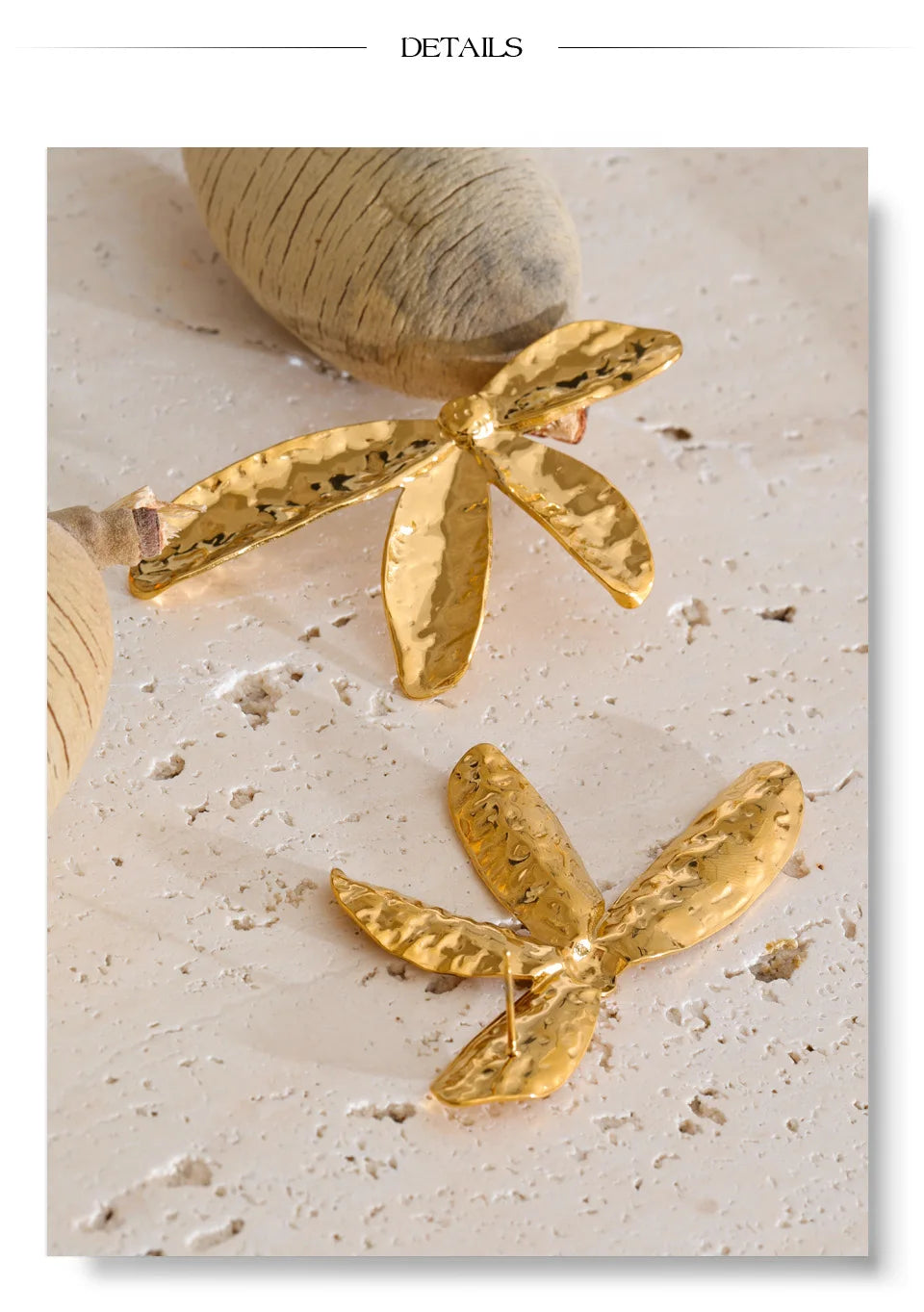 Flower Hammered Earrings — Gold-Plated Stainless Steel · PS1263