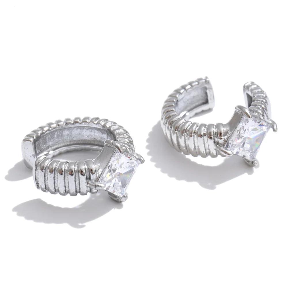 Cubic Zirconia Geometric Earrings — Gold-Plated Stainless Steel with Cubic Zirconia · PS1505