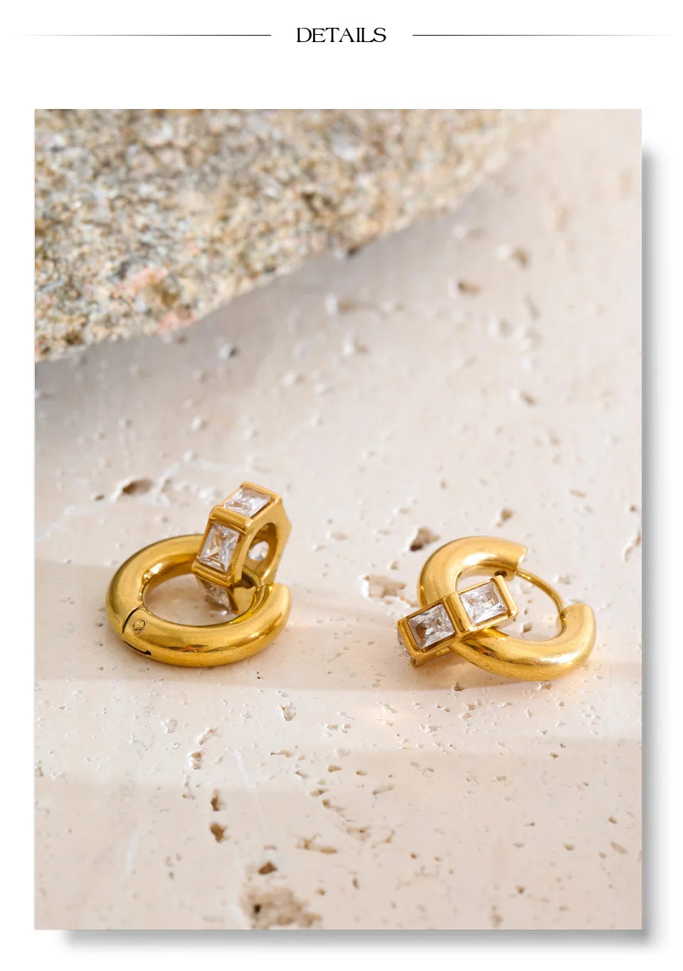 Cubic Zirconia Geometric Earrings — Gold-Plated Stainless Steel with Cubic Zirconia · PS1309