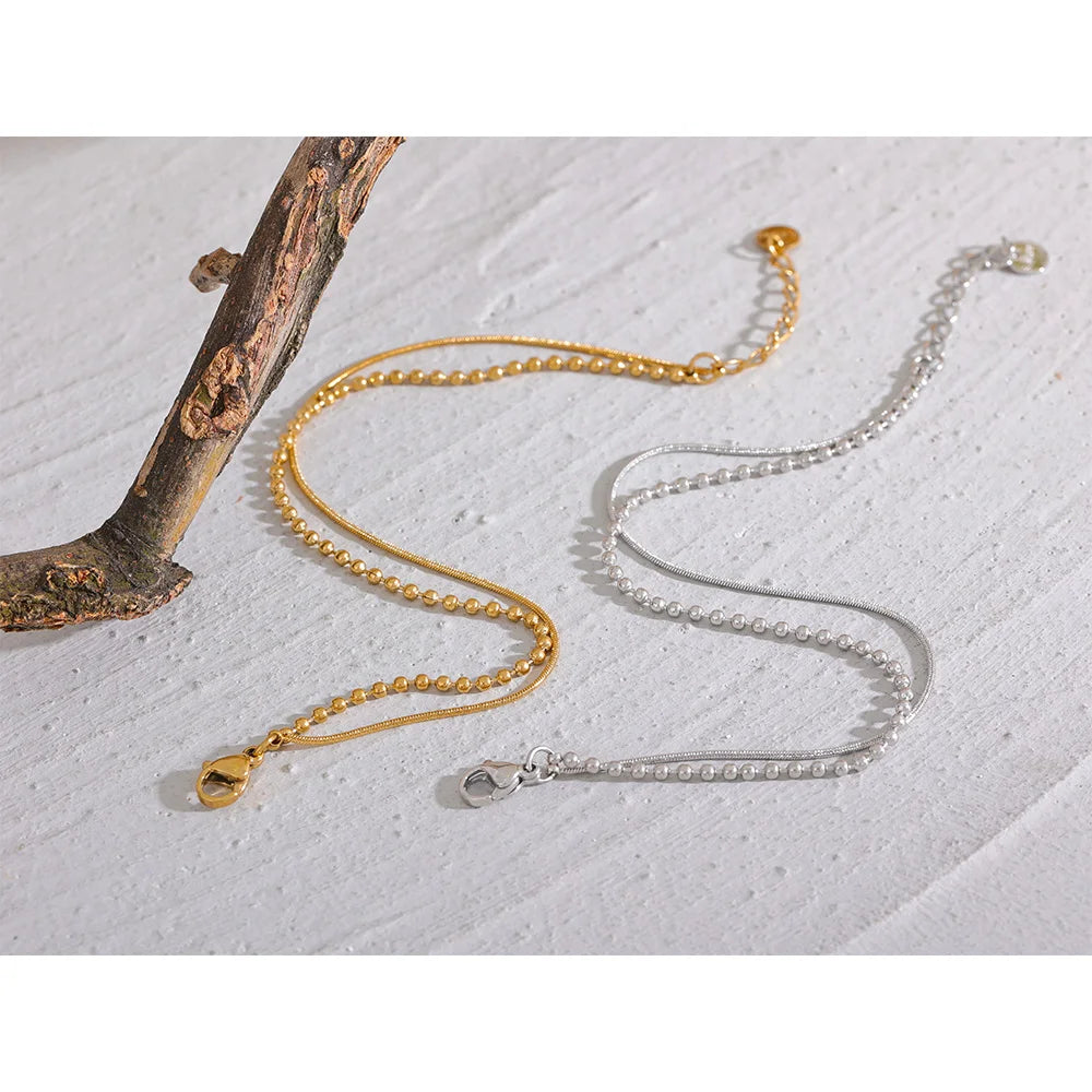 Beaded Geometric Chain Bracelet — Gold-Plated Stainless Steel · PS2234