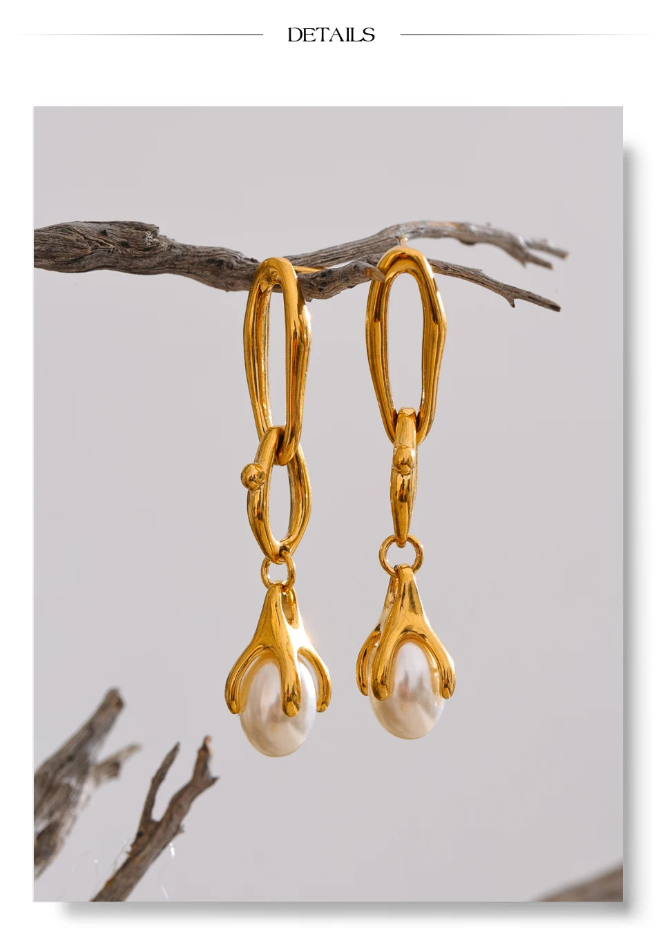 Pearl geometric earrings in gold-plated stainless steel with pearl.