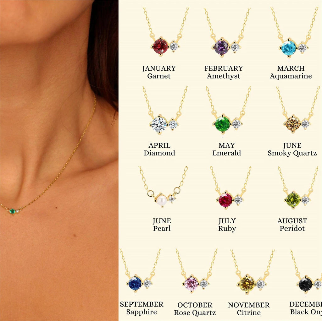 Titanium Steel 12 Birthday Stone Zircon Vintage Art Necklace Collar Chain High Color Protection 18K Gold Plated Necklace
