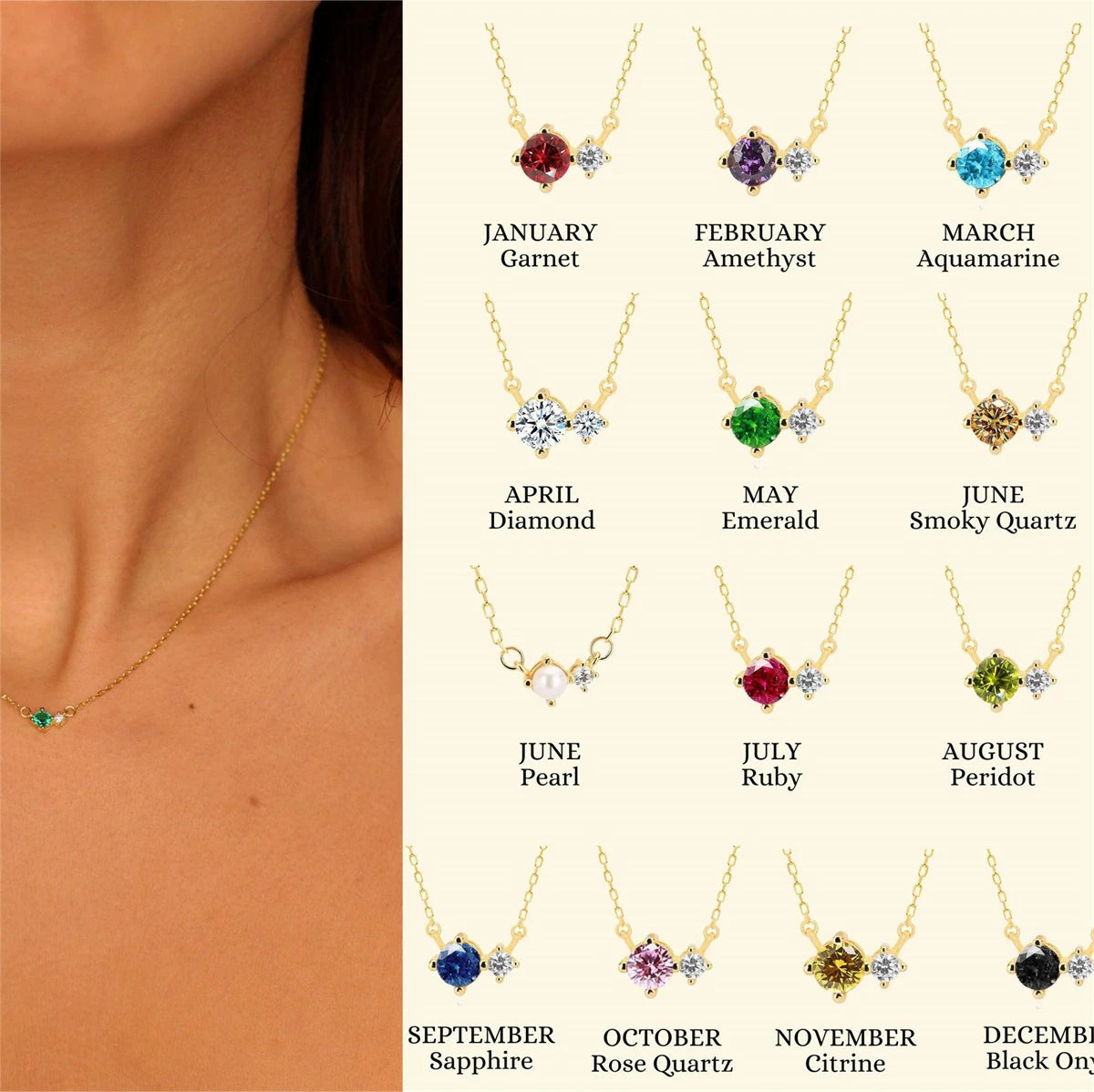 Titanium Steel 12 Birthday Stone Zircon Vintage Art Necklace Collar Chain High Color Protection 18K Gold Plated Necklace