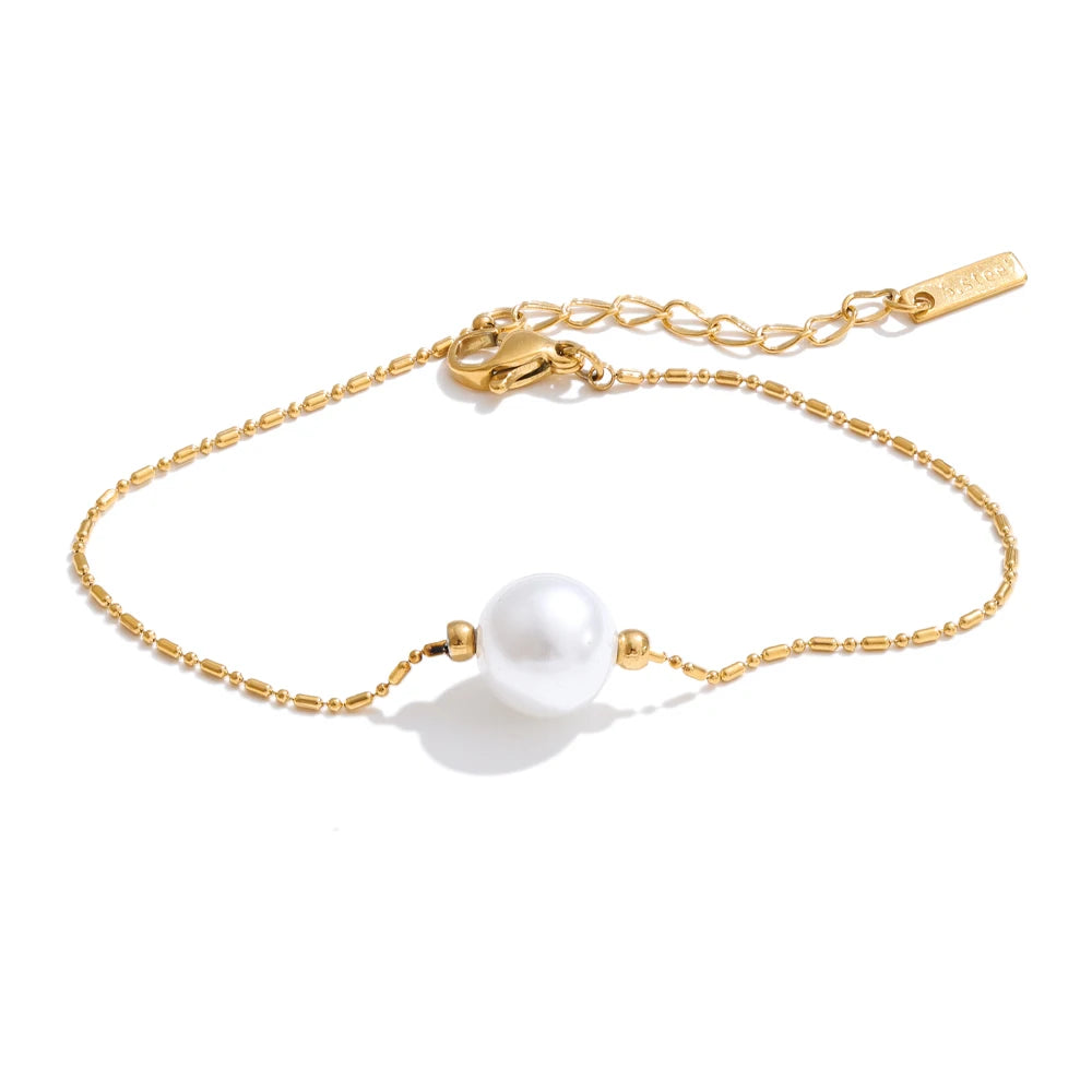 Pearl Geometric Chain Bracelet — Gold-Plated Stainless Steel with Pearl · PS1048