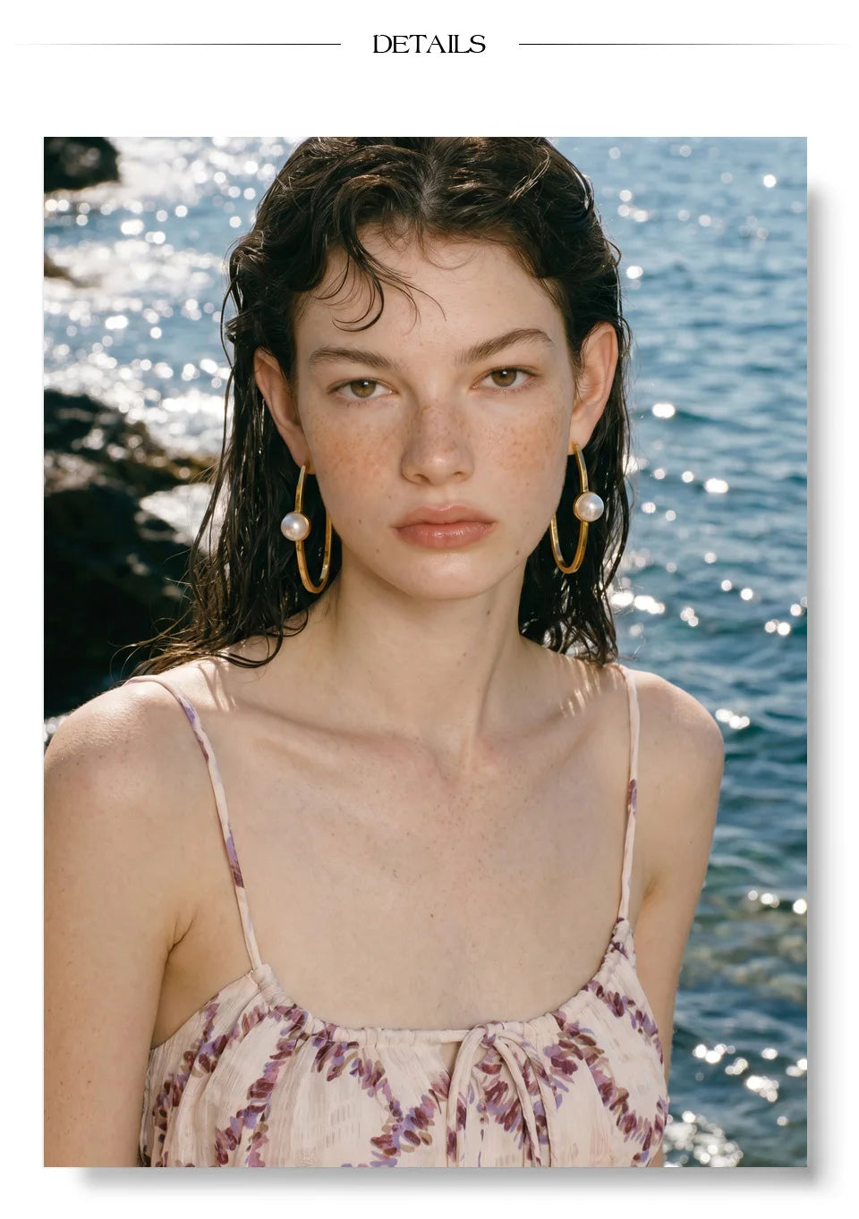 Pearl geometric earrings in gold-plated stainless steel with pearl.