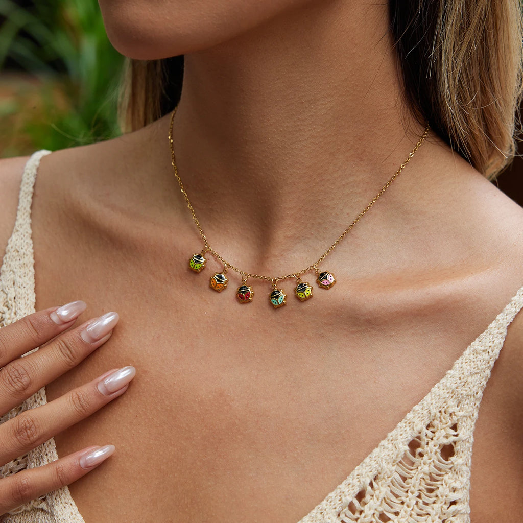 Green Stone Charm Necklace — Stainless Steel · PS179