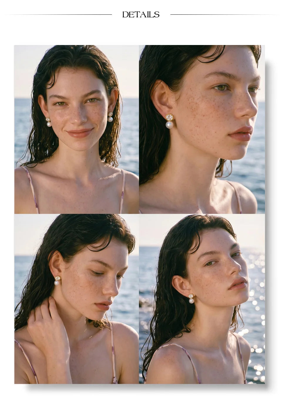 Cubic Zirconia Pearl Geometric Earrings — Gold-Plated Stainless Steel with Pearl and Cubic Zirconia · PS1615