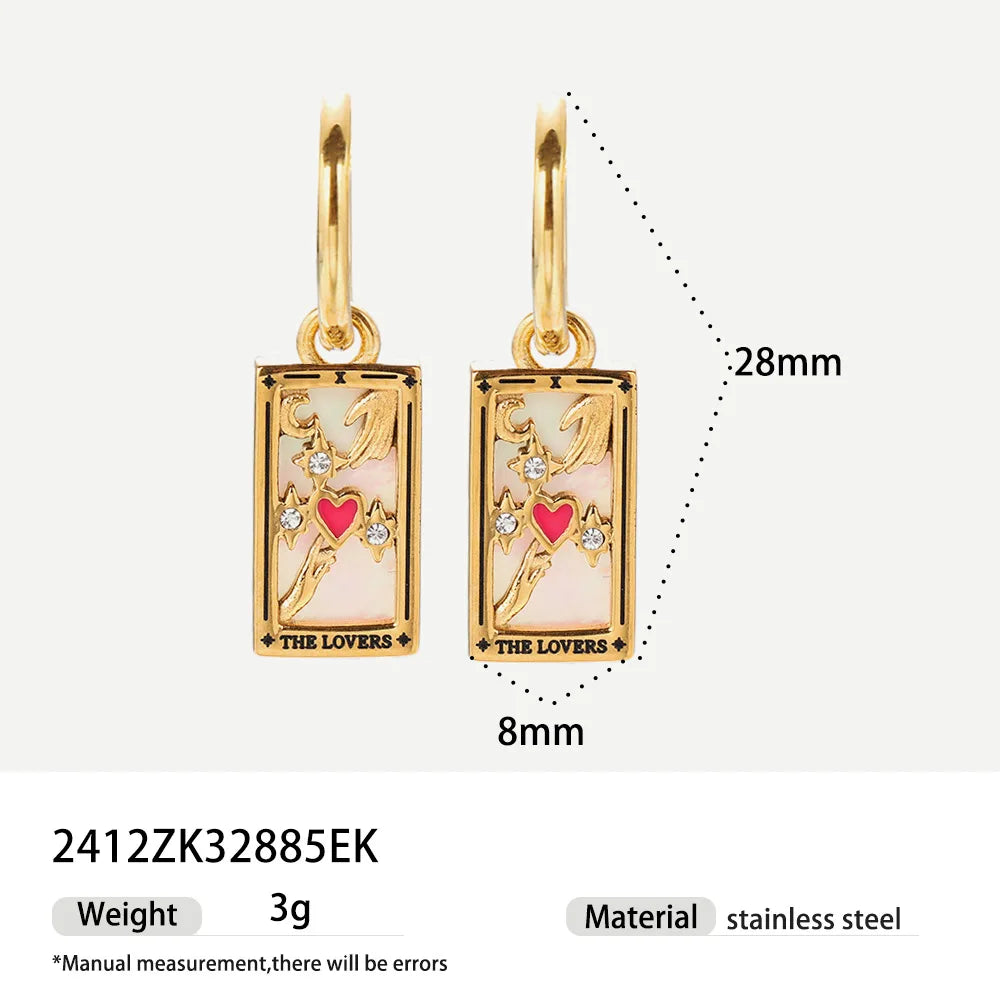 New Tarot Cards Chunky Hoop Earrings for Women Stainless Steel Original Tarot Queen Lover Magician Moon Drop Earrings Jewelry
