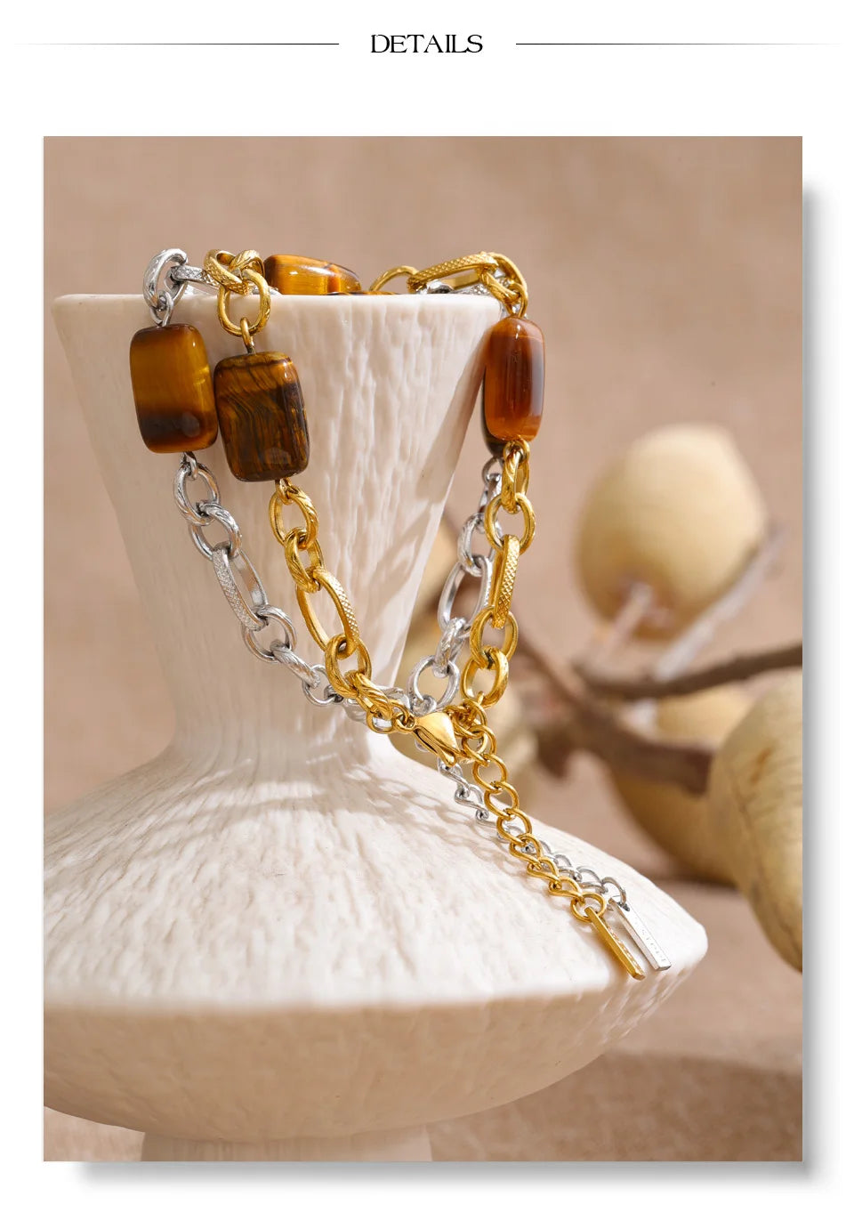 Natural Stone Geometric Chain Bracelet — Gold-Plated Stainless Steel with Natural Stone · PS984
