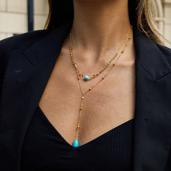 Turquoise CZ Layered Necklace — Stainless Steel · PS351