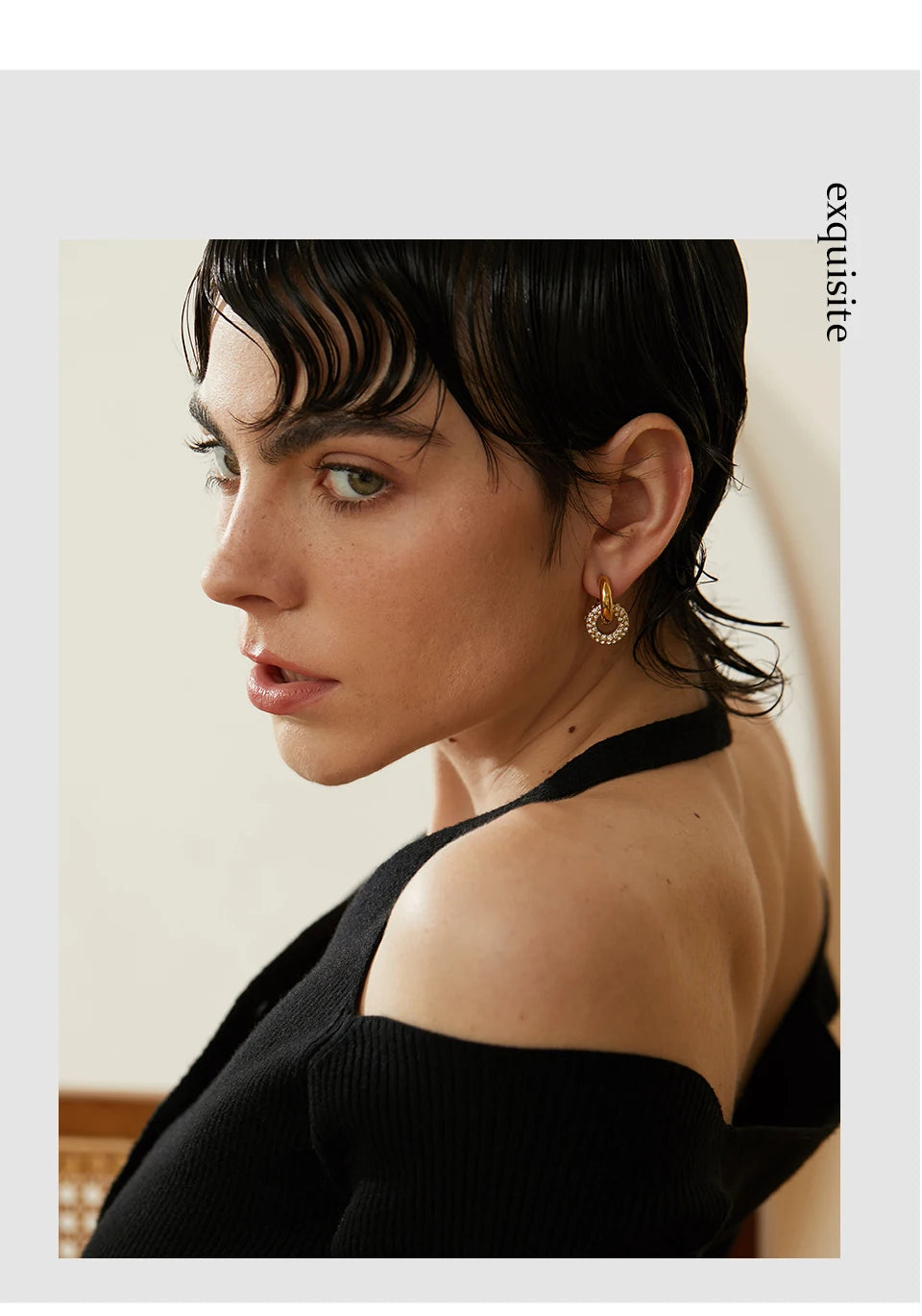 Cubic zirconia geometric earrings in 18K gold-plated stainless steel with cubic zirconia.
