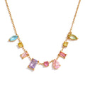 White cubic zirconia multi-color necklace in gold-plated stainless steel with cubic zirconia.