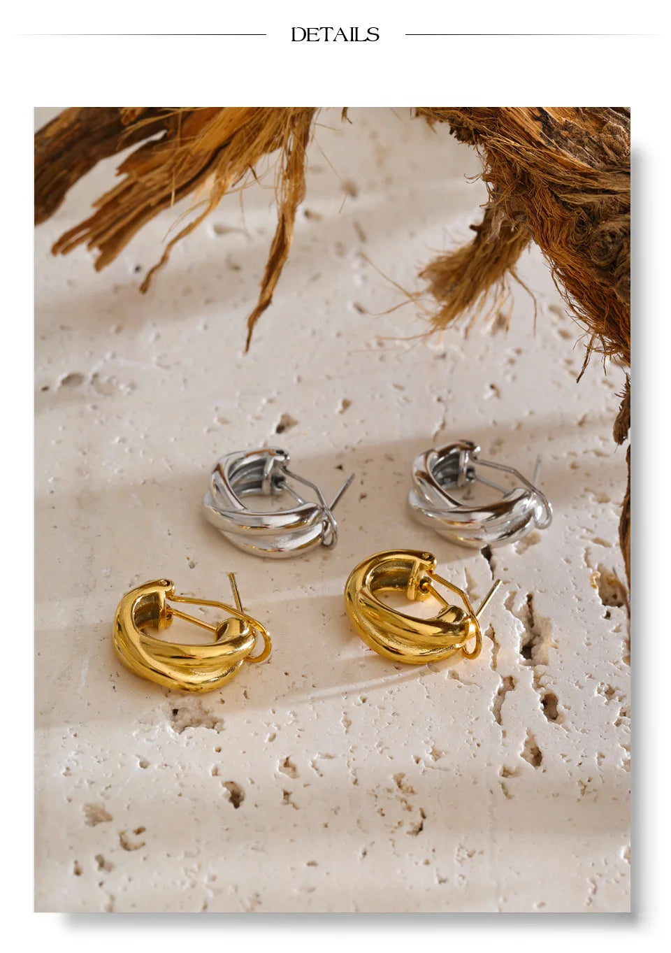 Vintage geometric earrings in gold-plated stainless steel.