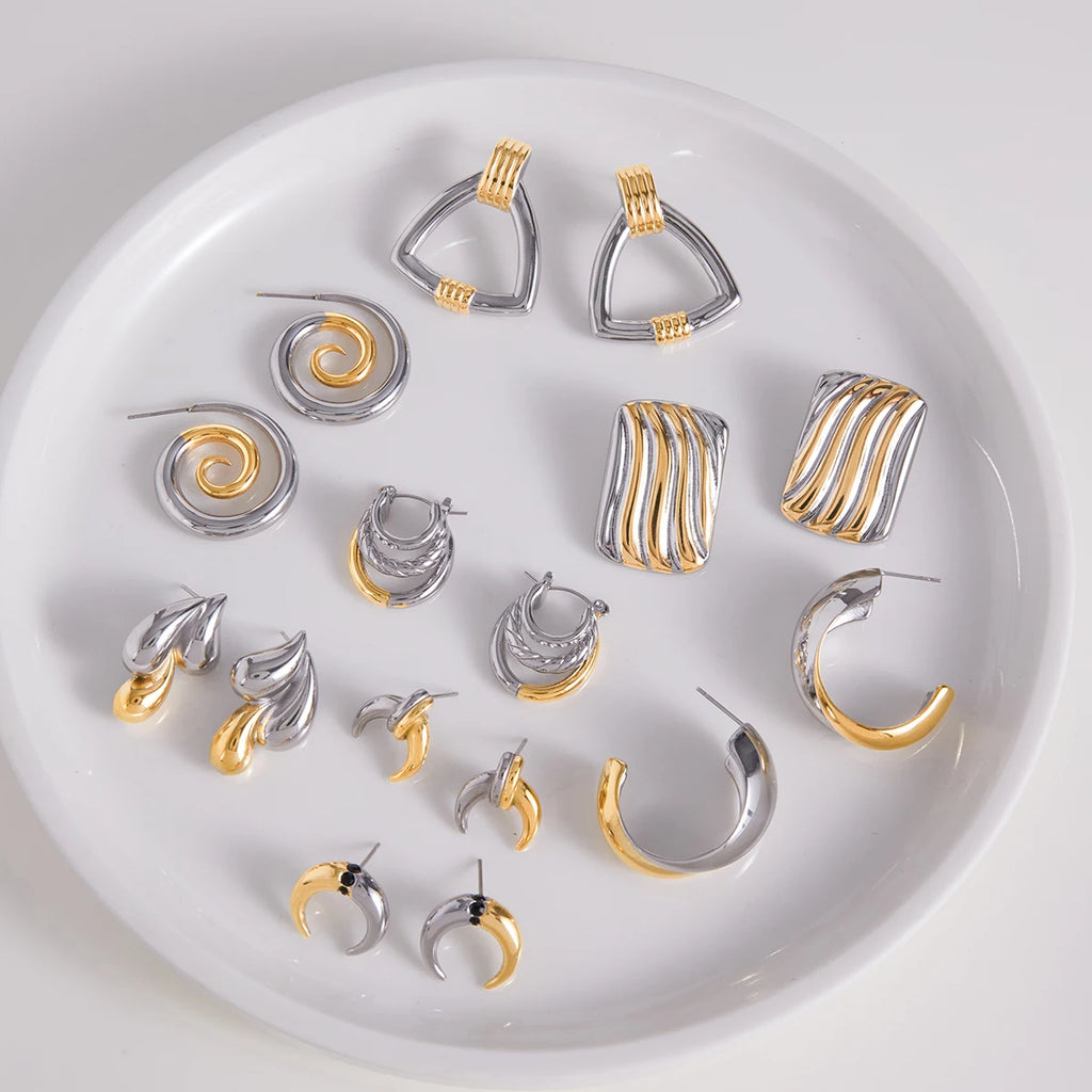 Sculptural Silver Earrings — Stainless Steel · PS111