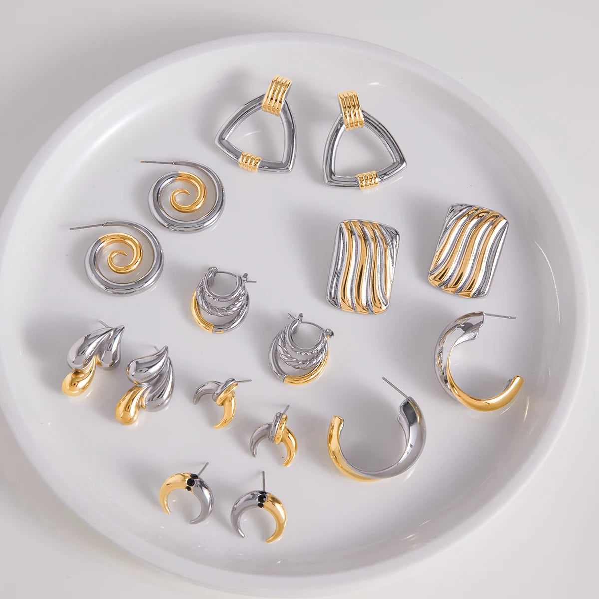 Sculptural Silver Earrings — Stainless Steel · PS111