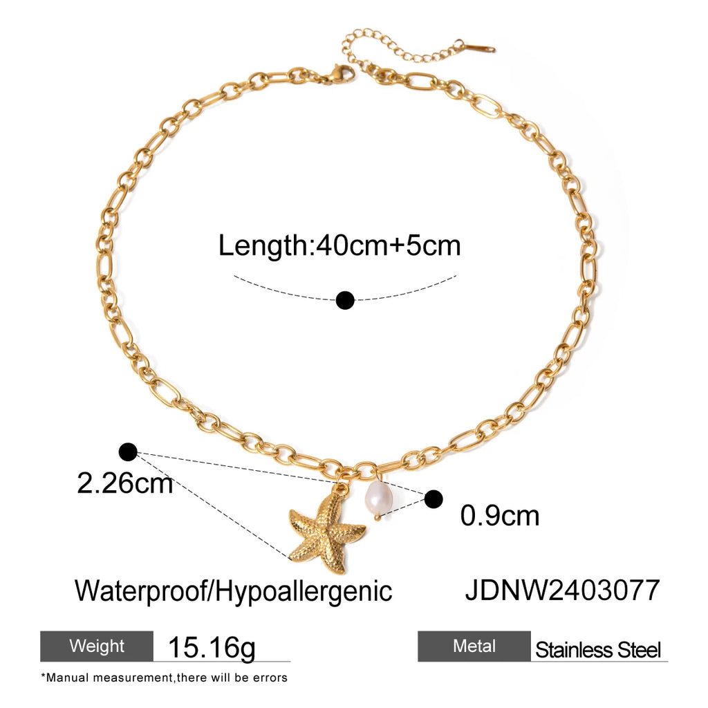 Shell Starfish Layered Necklace — Stainless Steel · PS161