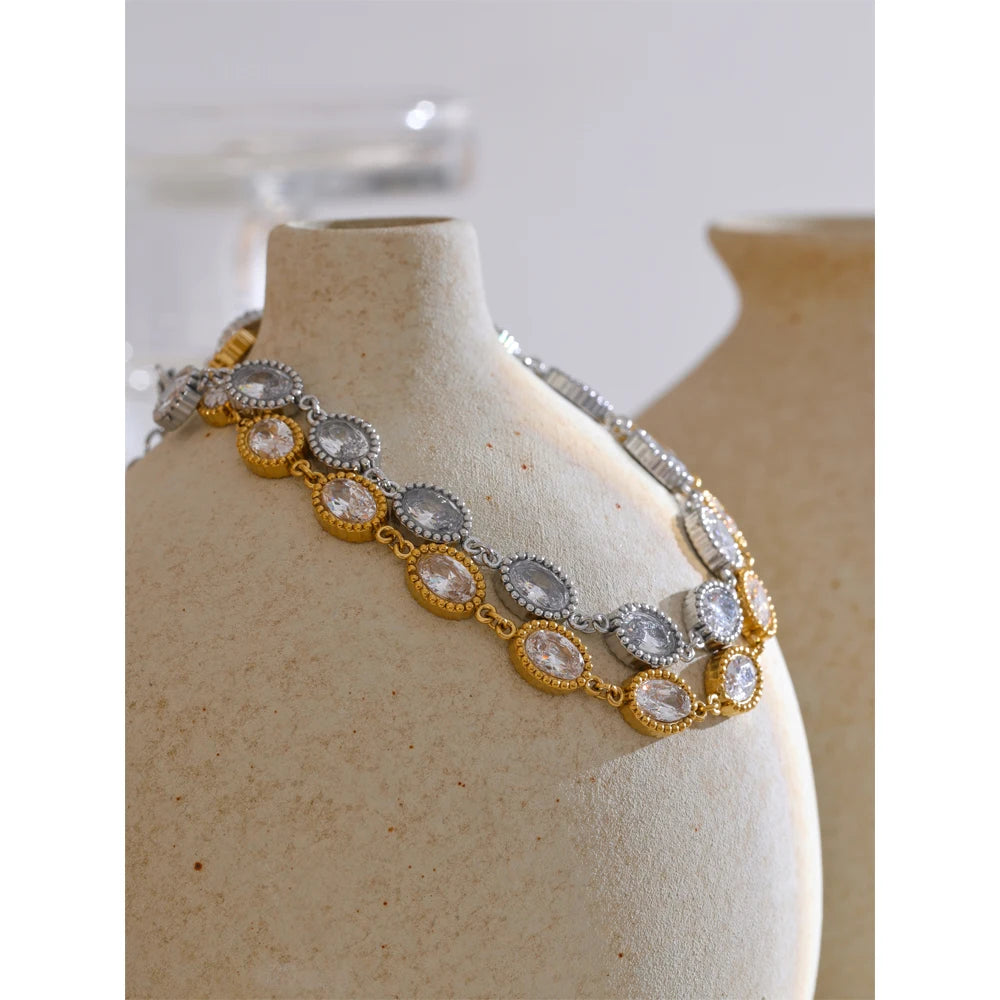 Cubic Zirconia Geometric Chain Earrings — Stainless Steel with Cubic Zirconia · PS1591