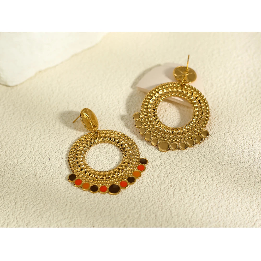 Drop Earrings Geometric Metal Texture Enamel — 316L Stainless Steel · PS442