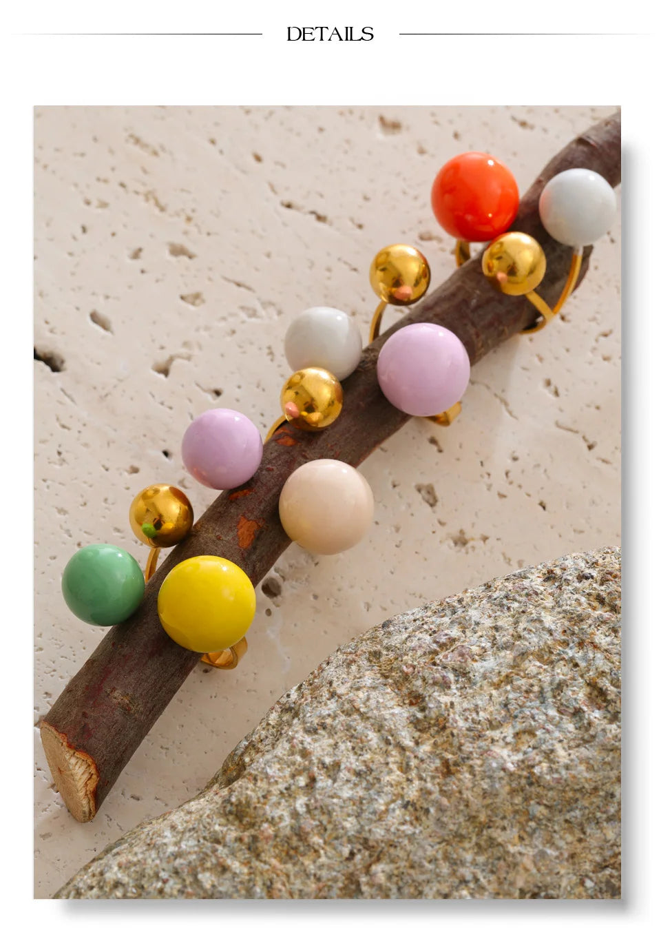 Enamel multi-color geometric ring in 18K gold-plated stainless steel with enamel.