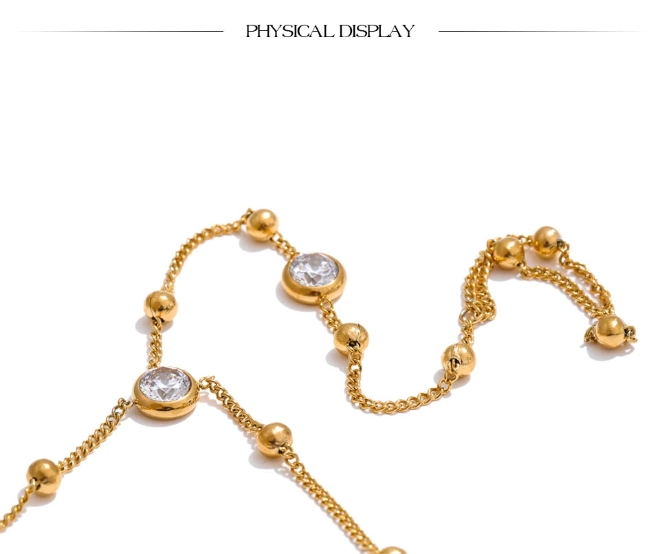 Cubic Zirconia Chain Bracelet — Gold-Plated Stainless Steel with Cubic Zirconia · PS2107