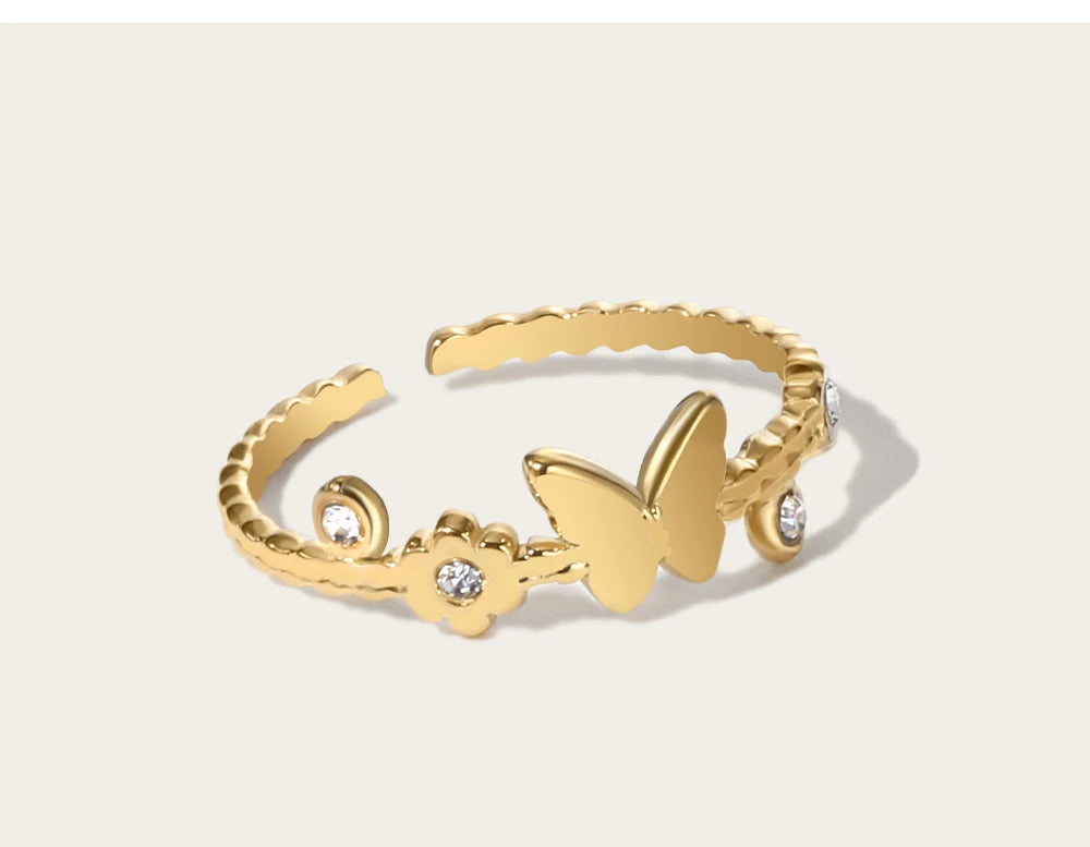 Butterfly Charm Adjustable Ring — 316L Stainless Steel · PS419