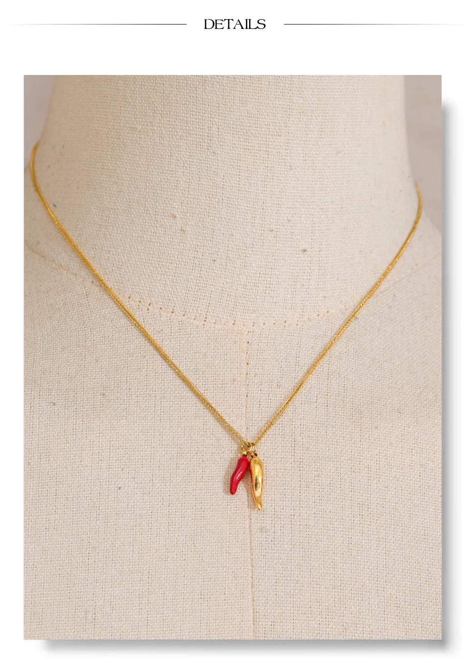 Red enamel geometric necklace in gold-plated stainless steel with enamel.