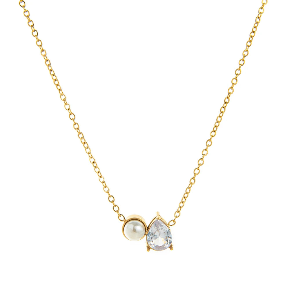 Titanium steel ins teardrop pearl December birthstone necklace zircon pendant gold-plated color preservation