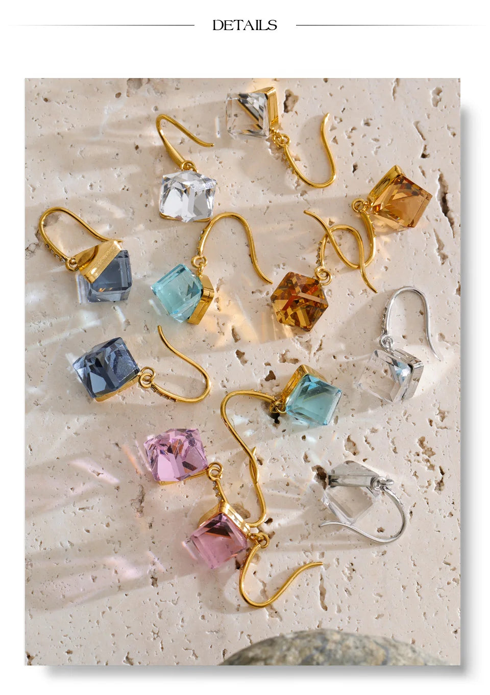 Crystal Geometric Earrings — Gold-Plated Stainless Steel with Crystal · PS1716