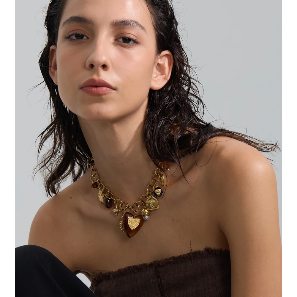 Acrylic Heart Flower Necklace — Gold-Plated Stainless Steel with Acrylic · PS1847