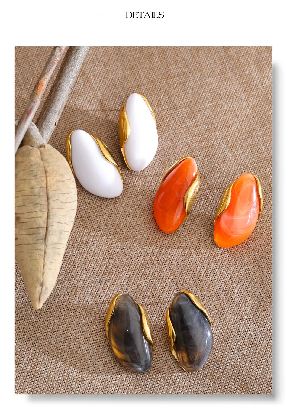 Resin acrylic multi-color earrings in gold-plated stainless steel with resin and acrylic.