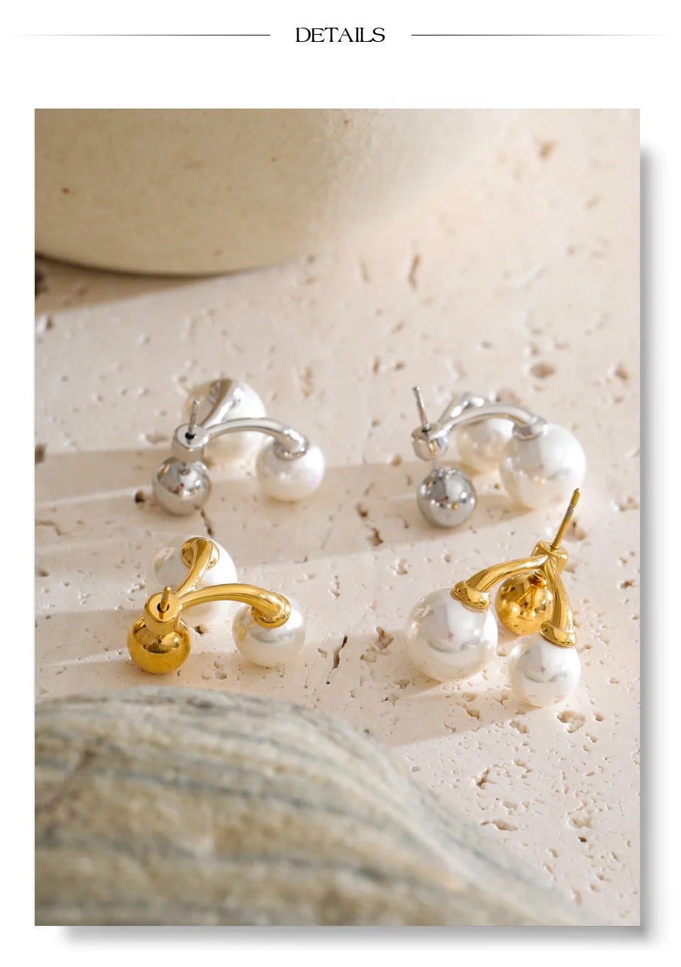 Pearl geometric earrings in gold-plated stainless steel with pearl.