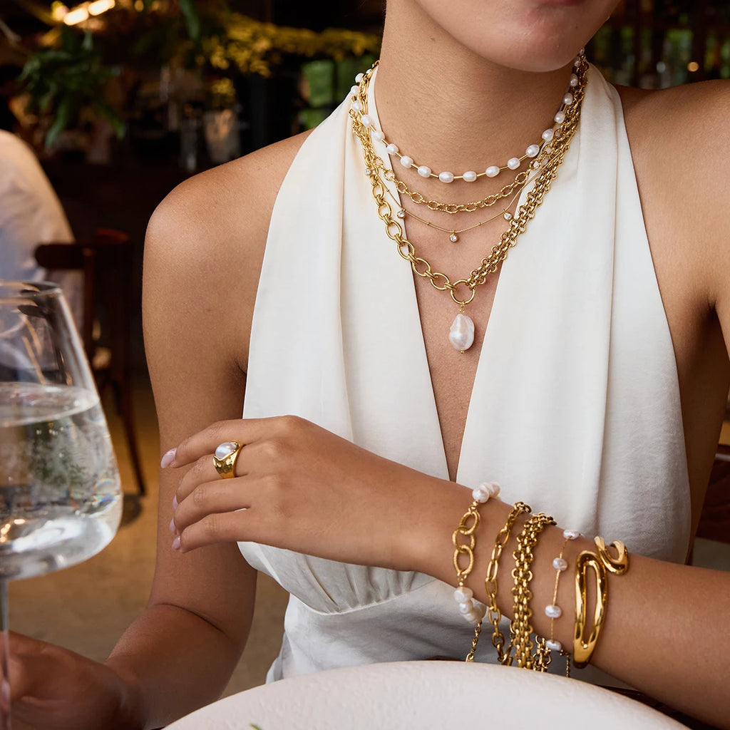 Pearl Chain Bracelet Stack — Stainless Steel · PS027