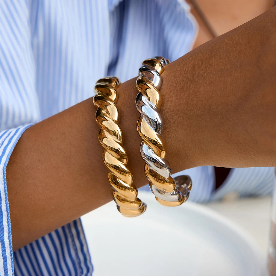 Two-Tone Chunky Chain Bracelet Stack — Stainless Steel · PS044