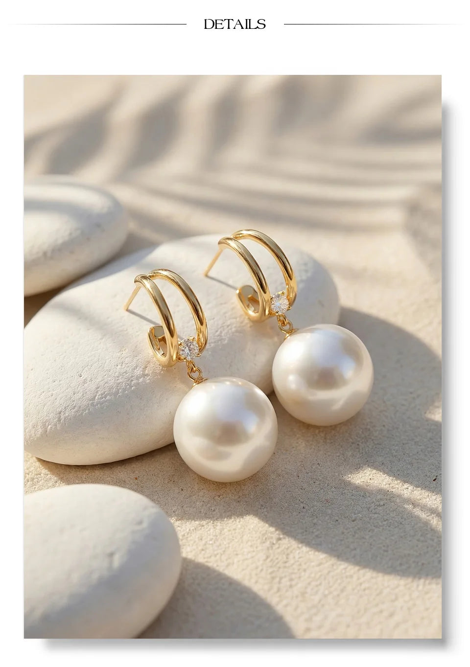 Pearl beaded geometric earrings in gold-plated stainless steel with pearl.