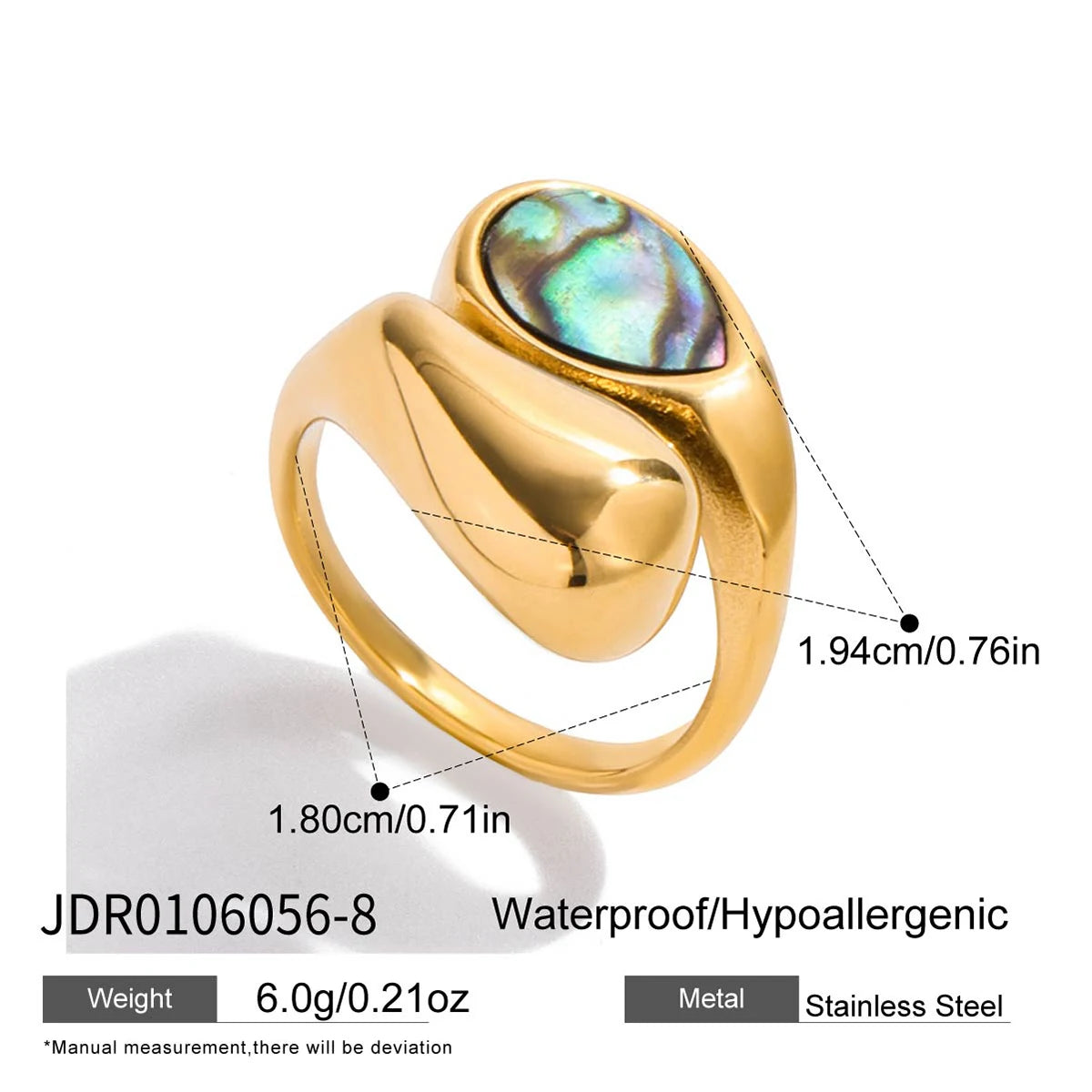 Abalone Waterdrop Ring — Stainless Steel · PS276
