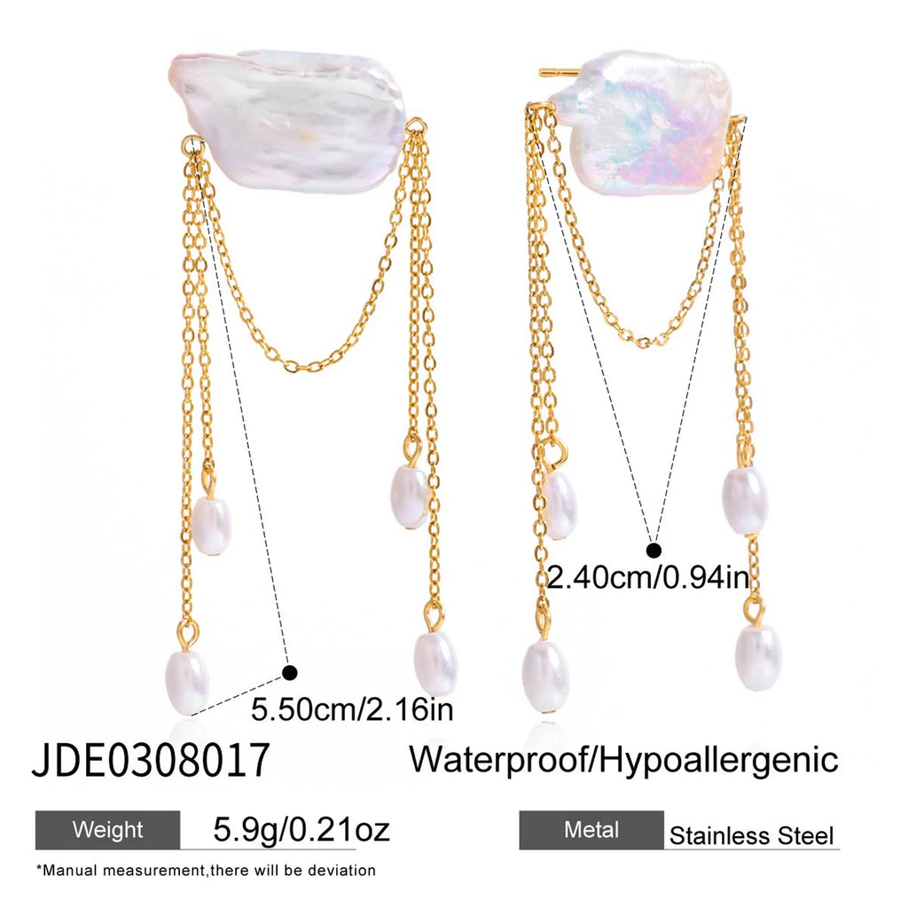 Pearl Chain Tassel Earrings — Stainless Steel · PS083