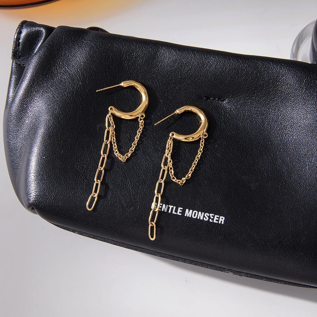 Chain Drop Hoop Earrings — Stainless Steel · PS113