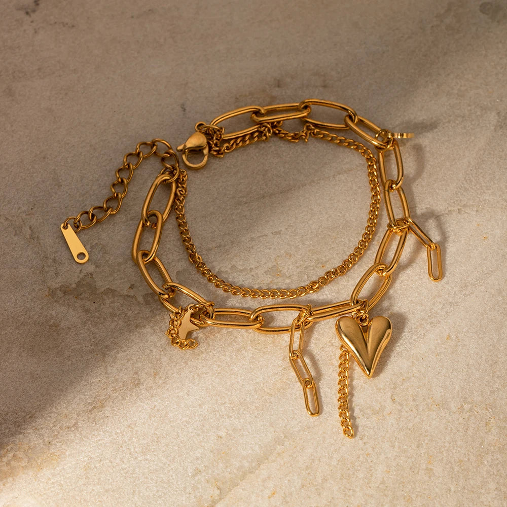 Puffy Heart Chain Bracelet — Stainless Steel · PS018