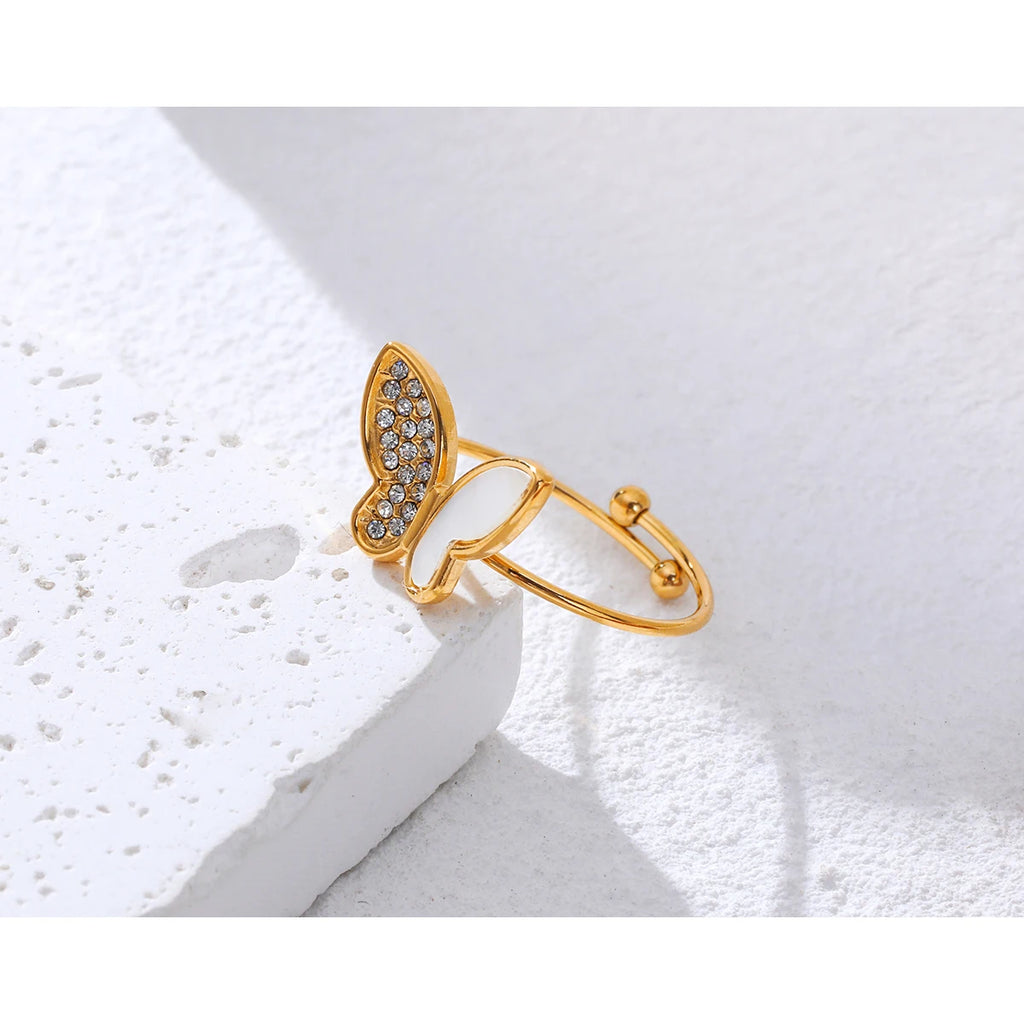 Butterfly Adjustable Ring Crystal Shell — 316L Stainless Steel · PS458