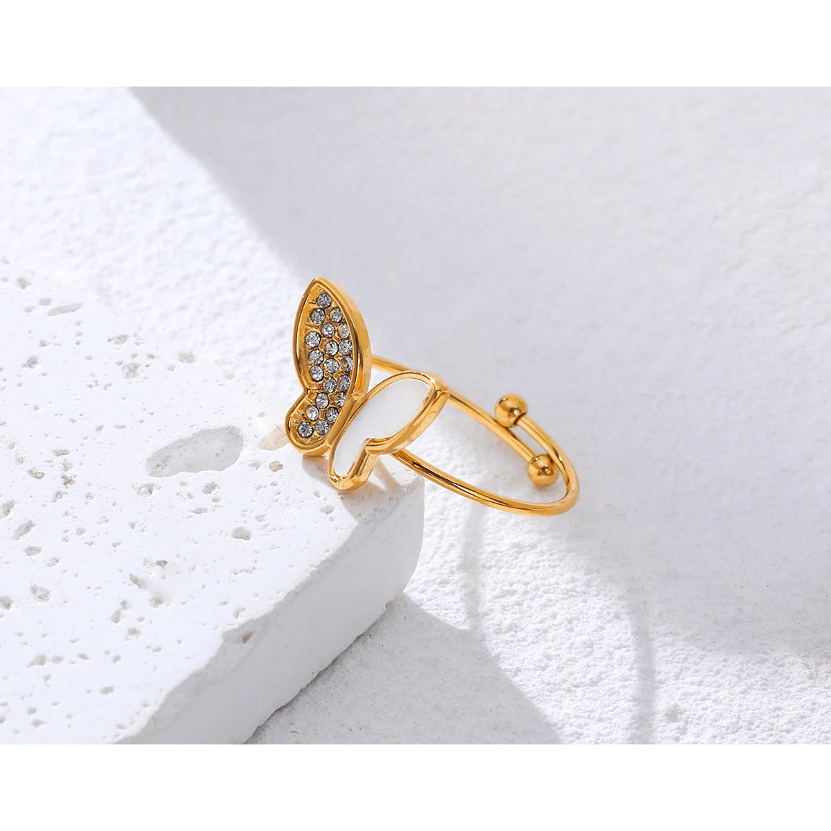Butterfly Adjustable Ring Crystal Shell — 316L Stainless Steel · PS458