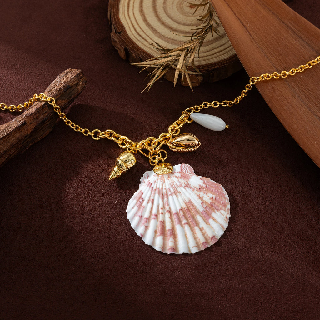 Summer beach breeze, purple seashell, conch, personality, niche design, gold necklace, color preservation
