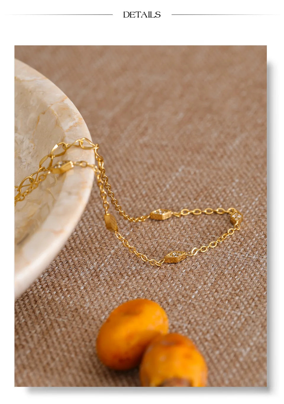Cubic Zirconia Geometric Chain Bracelet — Gold-Plated Stainless Steel with Cubic Zirconia · PS1039