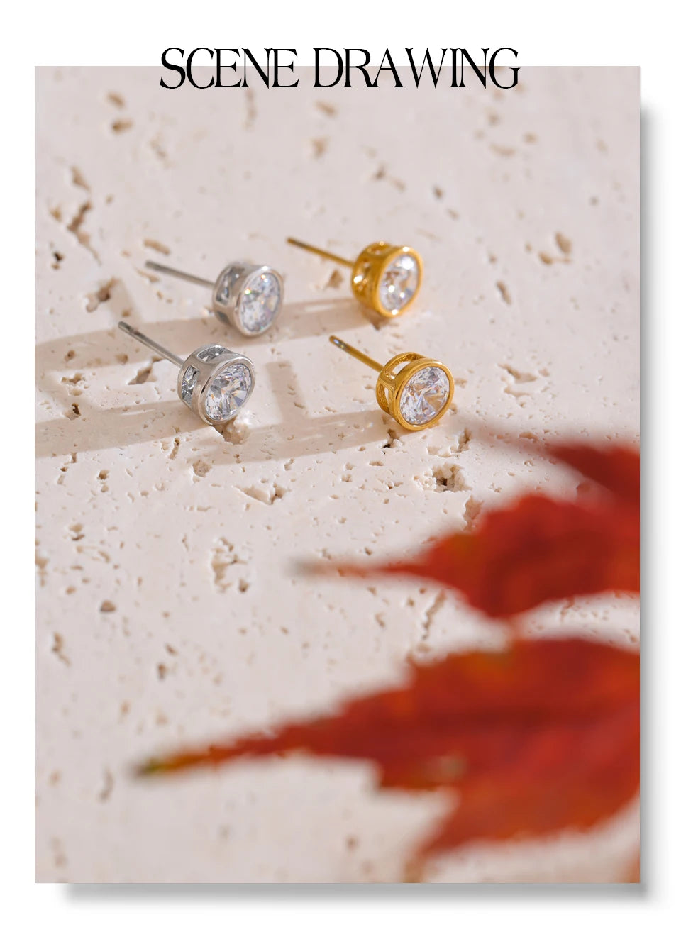 Cubic zirconia geometric earrings in gold-plated stainless steel with cubic zirconia.